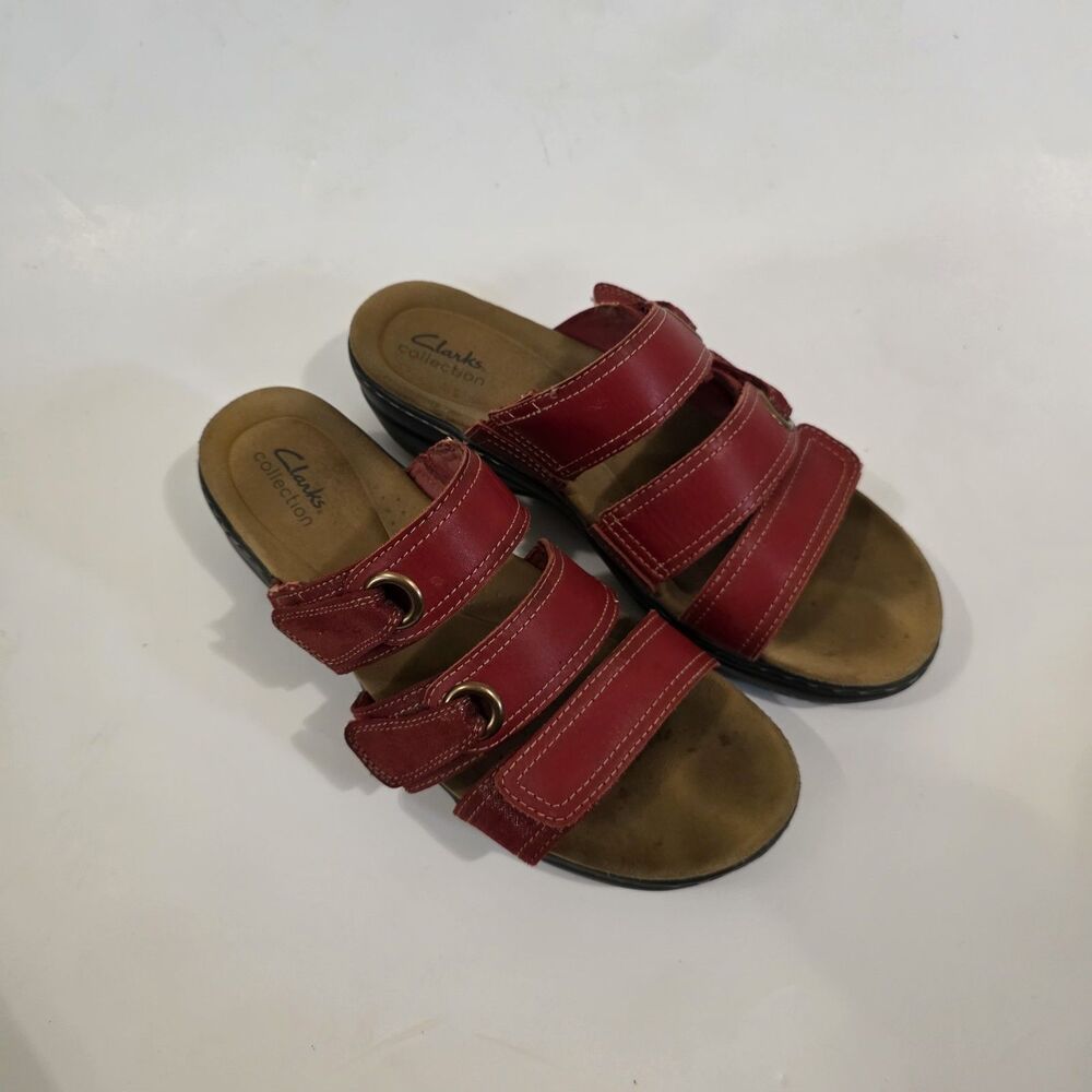 Clarks Red Leather Sandals SZ 10w
